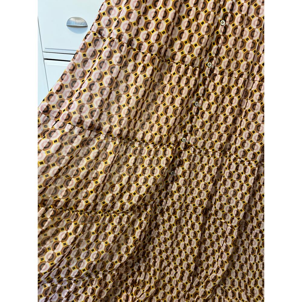 Zara Geometric Print Maxi Dress Sheer Long Sleeve Size Medium Indie Boho Twee - Picture 8 of 9